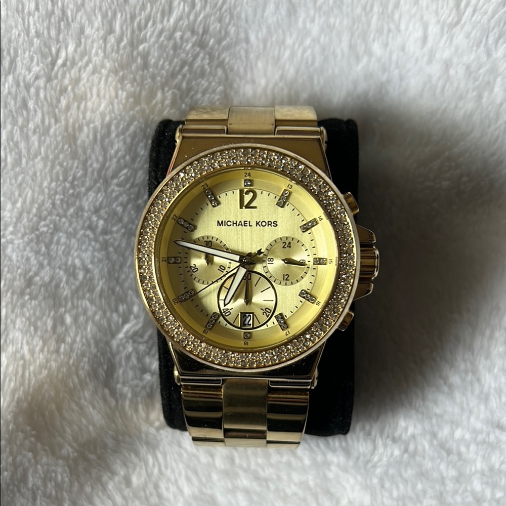 Michael Kors Gold Chronograph Watch with Crystal Bezel